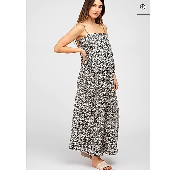 Pinkblush Maternity Floral Smocked Jumpsuit Wide Leg Cropped Relaxed Fit - Picture 2 of 9